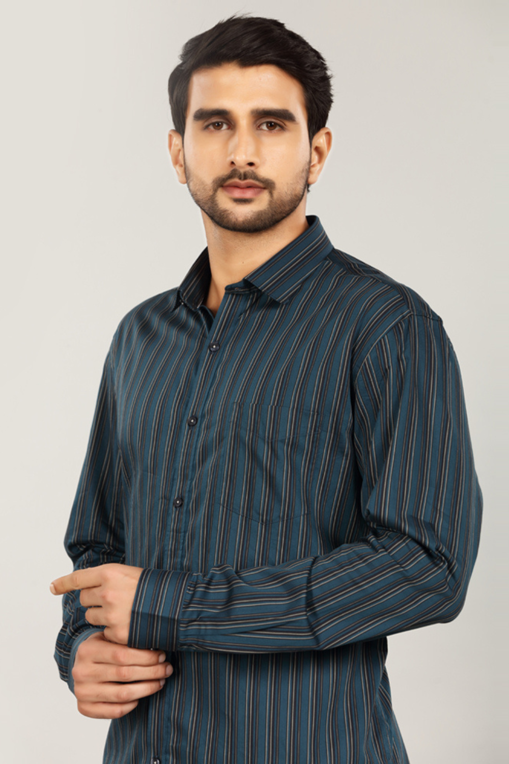 Black & Grey Vertical Striped Shirt