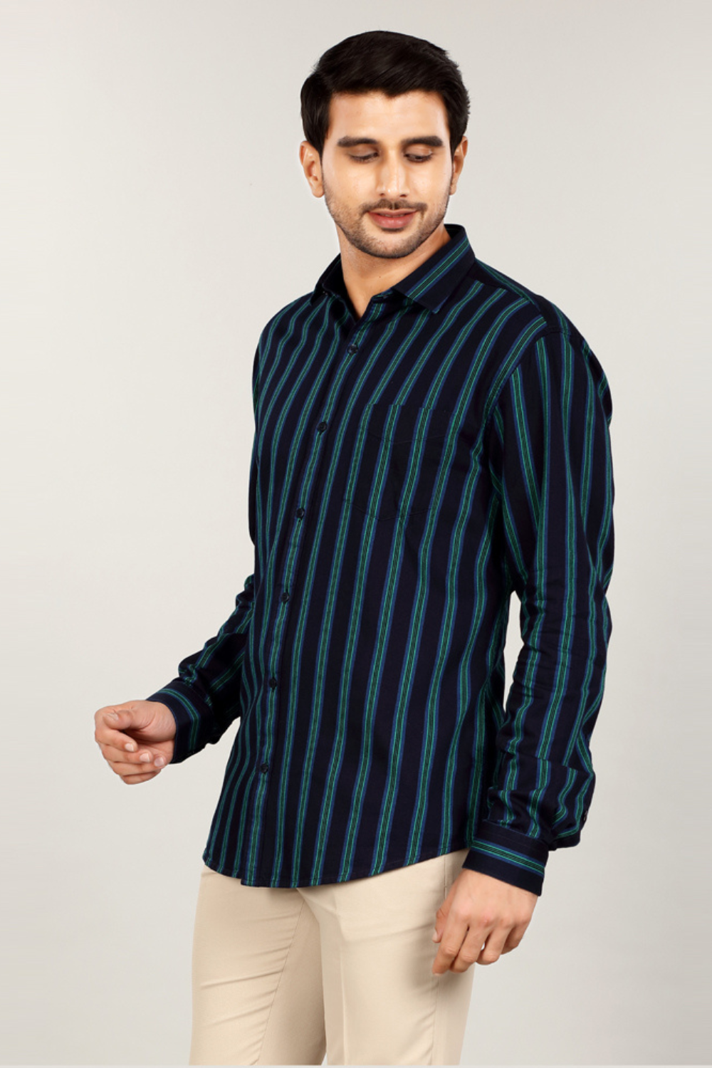 Navy Green Stripe Full Sleeve Shirt