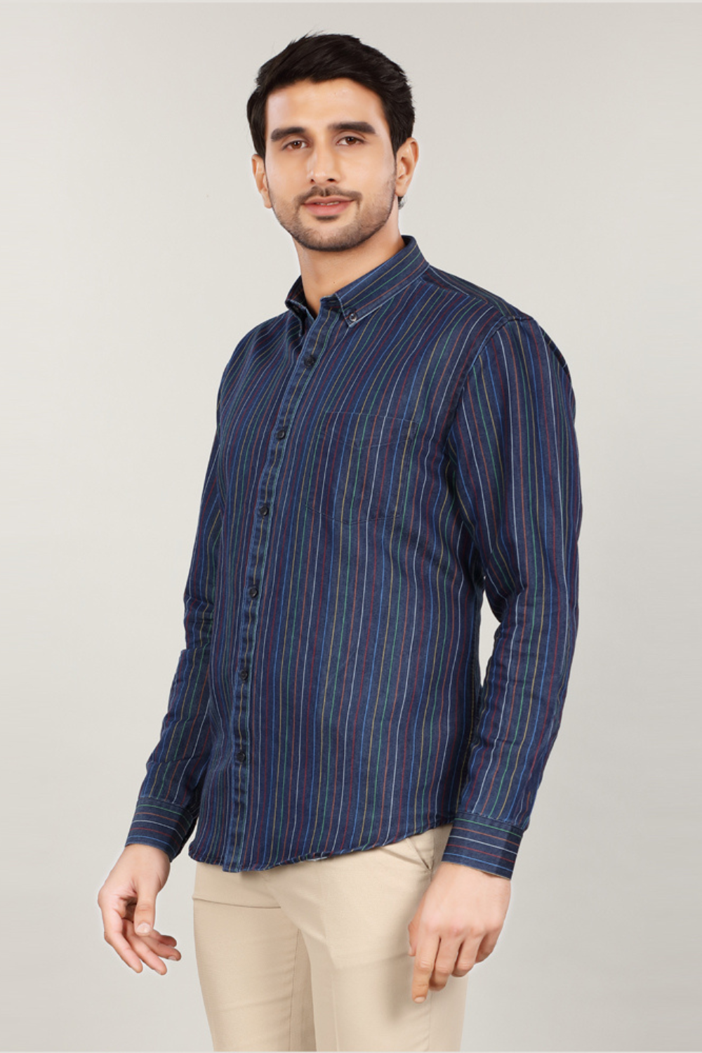 Men’s Vertical Stripe Casual Shirt – Navy