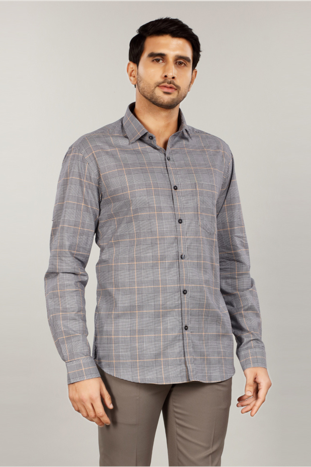 Men’s Glen Check Slim Fit Shirt – Grey