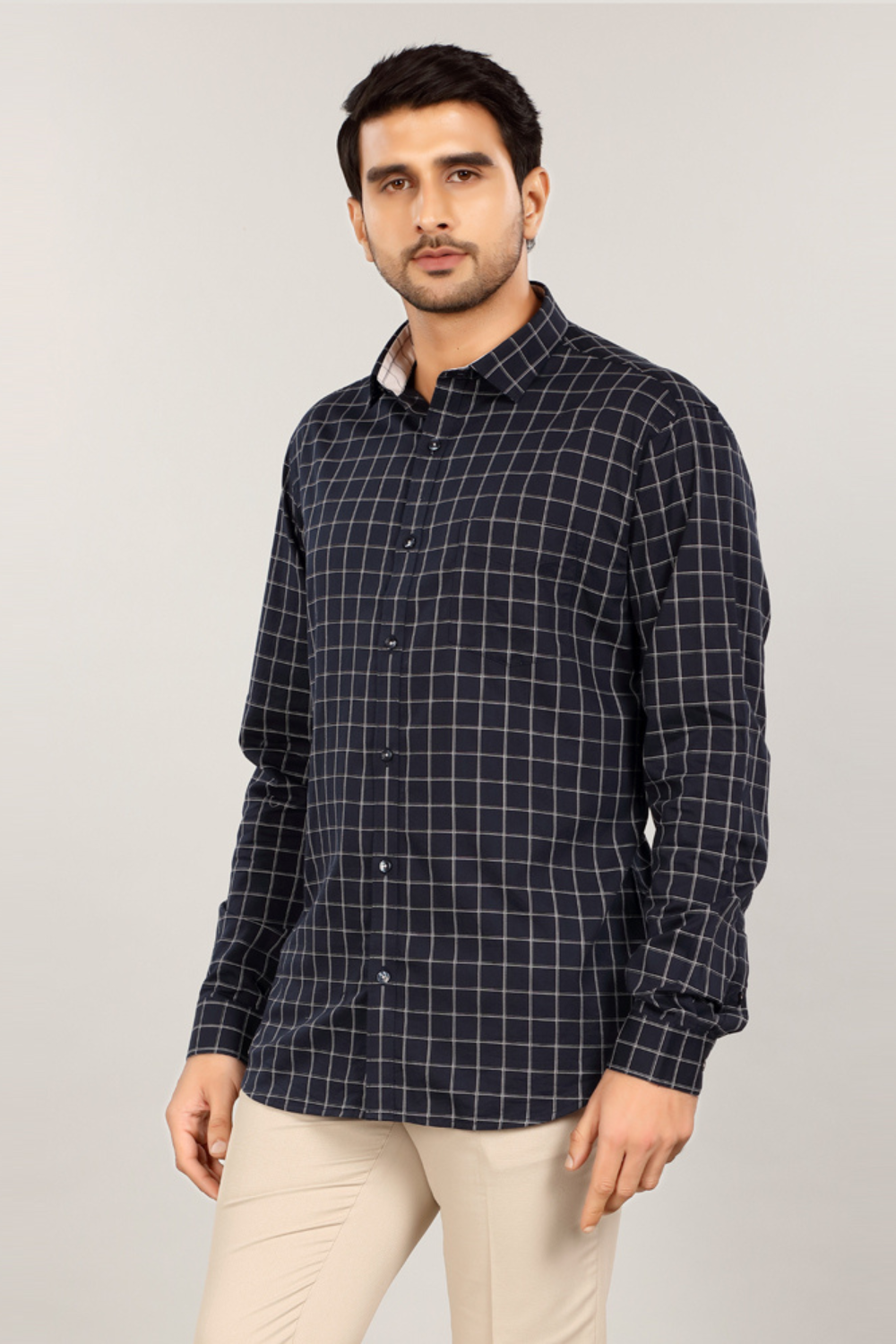 Men’s Grid Check Casual Shirt – Navy