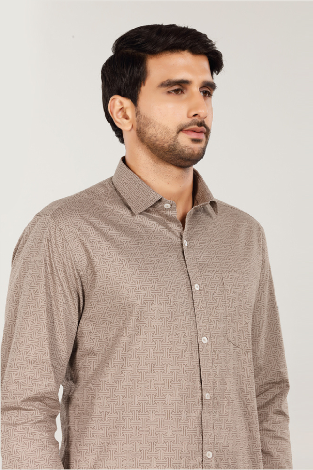 Men’s Textured Pattern Formal Shirt – Beige
