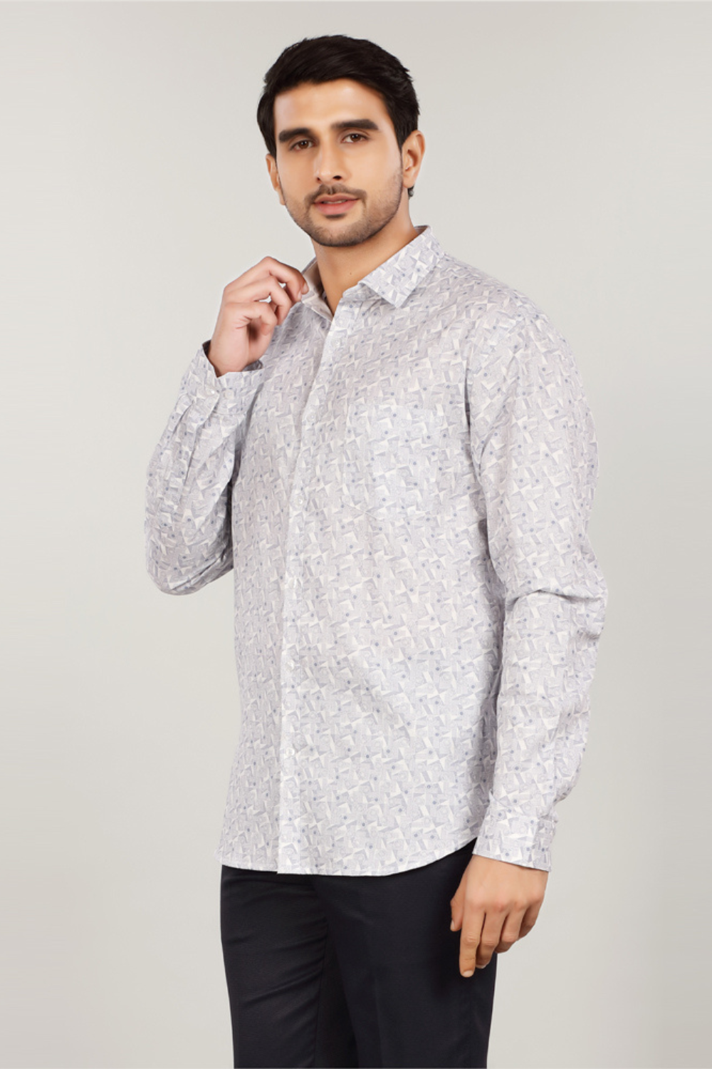 Men’s Light Grey Abstract Print Casual Shirt