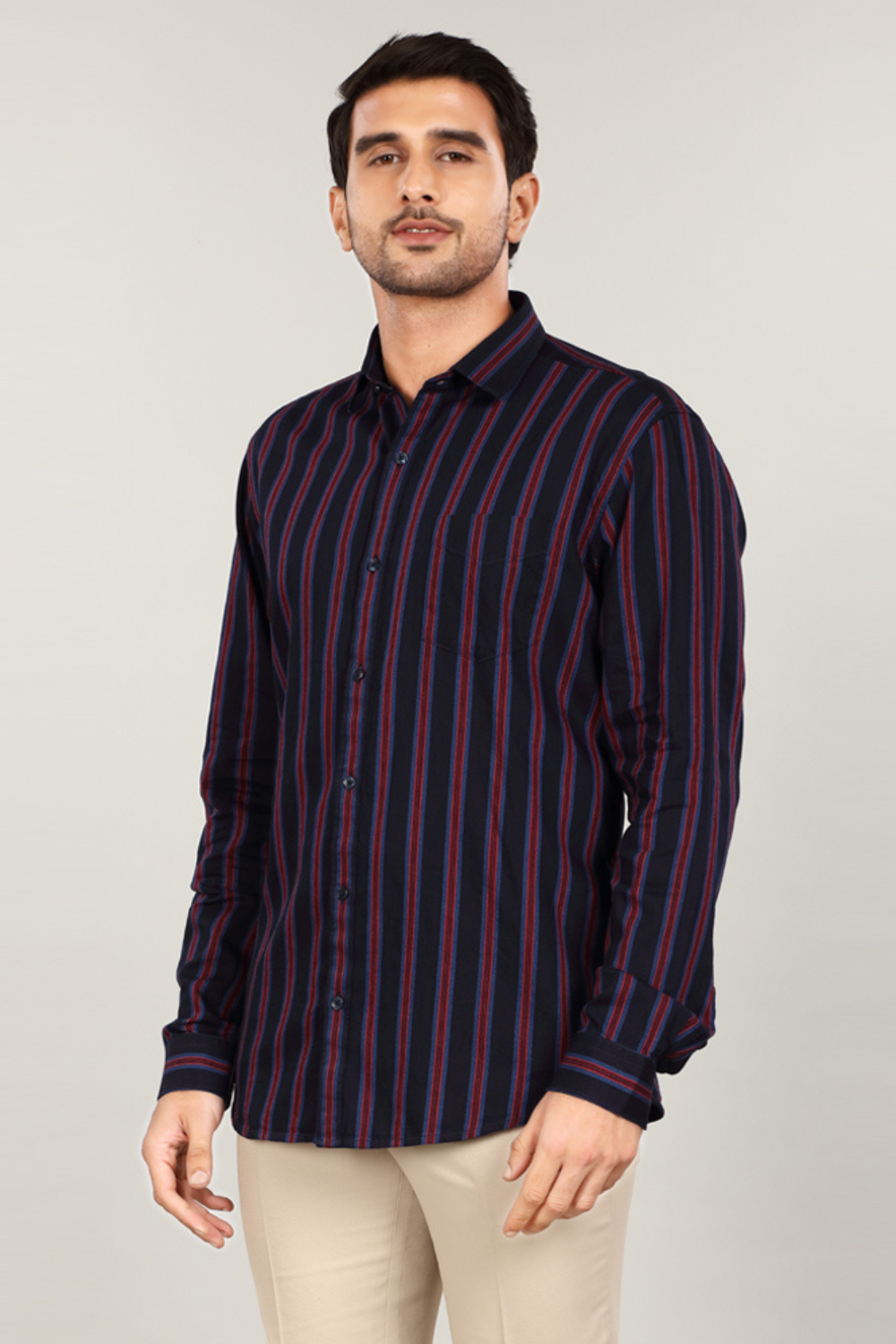 Men’s Navy & Red Vertical Striped Shirt