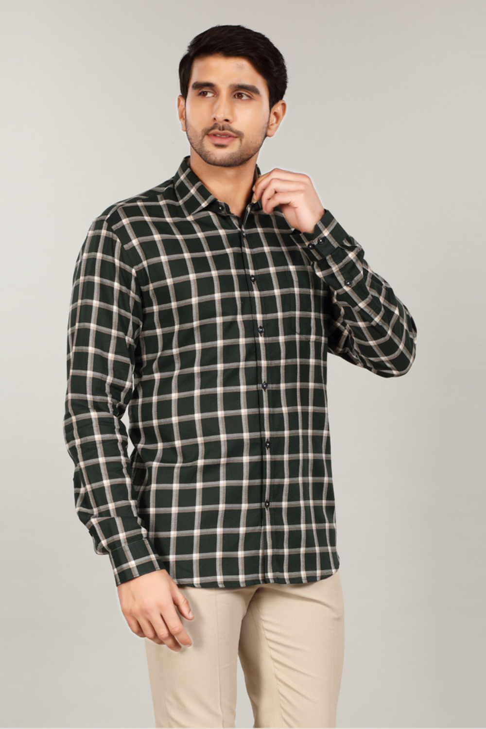 Men’s Windowpane Check Slim Fit Shirt – Forest Green