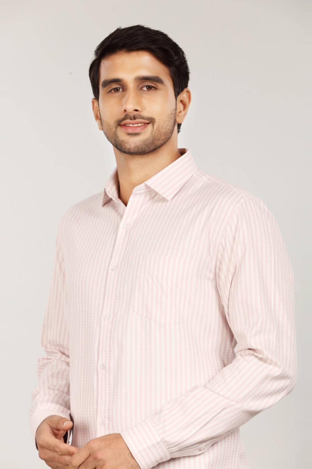 Men’s Classic Light Pink Striped Cotton Shirt