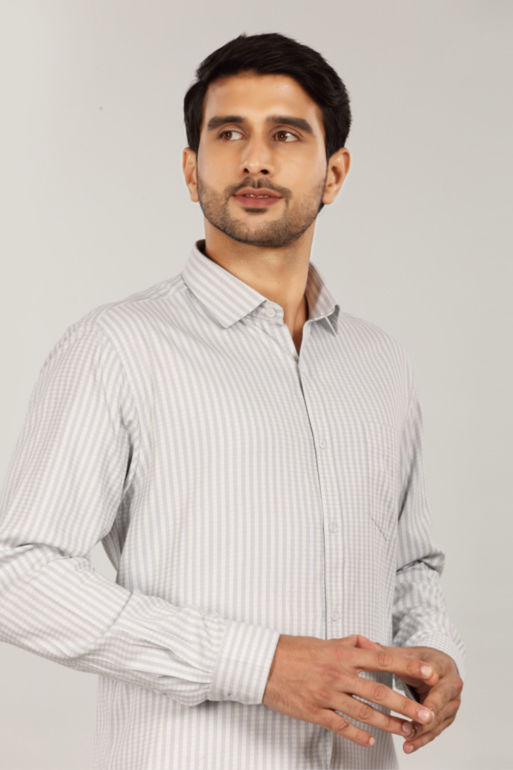 Men’s Light Grey Striped Cotton Shirt