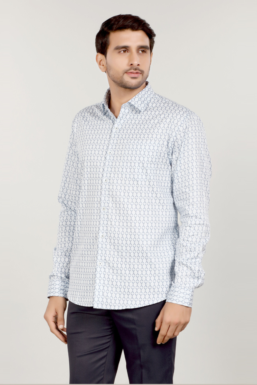 Men’s Light Blue All-Over Print Formal Shirt