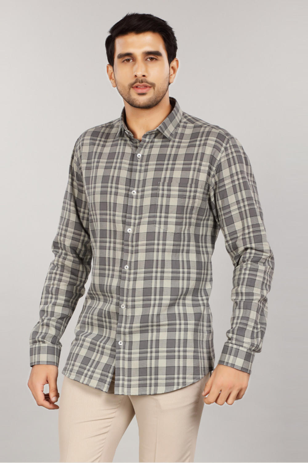Men’s Classic Check Slim Fit Shirt – Grey