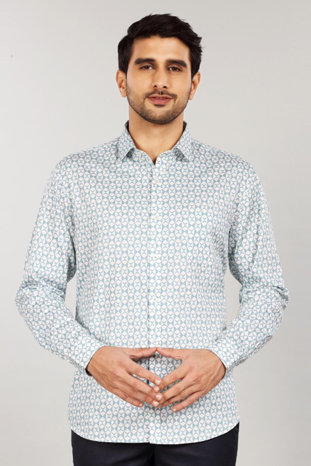 Men’s Gingham Check Casual Shirt – Sky Blue